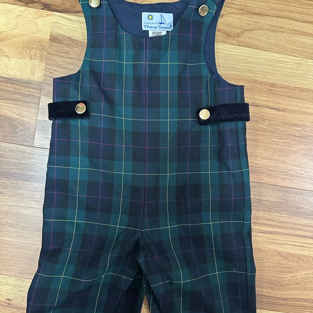Florence Eiseman Green Plaid Kids Longall Overalls